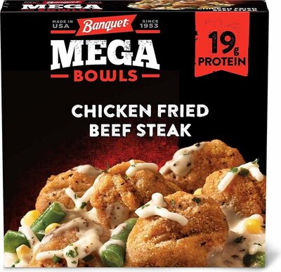 Banquet MEGA Bowls Chicken Fried Beef Steak Bowl, Frozen Meal, 14 oz. Bowl