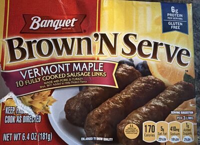 Banquet Brown'N Serve Vermont Maple Fully Cooked Sausage Links, Frozen Breakfast, 6.4 oz.
