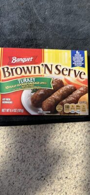 Banquet Brown 'N Serve Turkey Sausage Links, Frozen Meat for Breakfast, 6.4 oz.