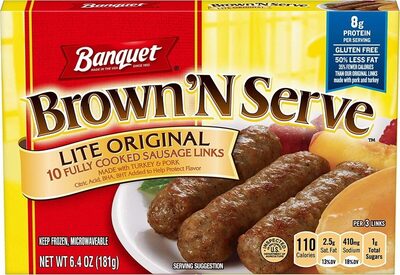 Banquet Brown'N Serve Lite Original Fully Cooked Sausage Links, Frozen Breakfast, 6.4 oz.