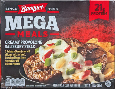 Banquet MEGA Meals Creamy Provolone Salisbury Steak, Frozen Meal, 13 oz.