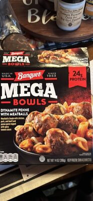 Banquet MEGA Bowls Dynamite Penne with Meatballs, Frozen Meal, 14 oz.