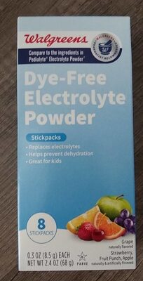 Strawberry, Fruit Punch, Grape, Apple Flavored Dye-Free Electrolyte Powder, Strawberry, Fruit Punch, Grape, Apple