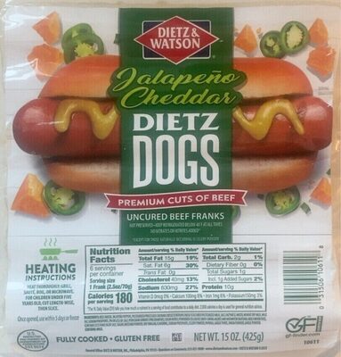 Jalapeo Cheddar Uncured Beef Franks, Jalapeo; Cheddar