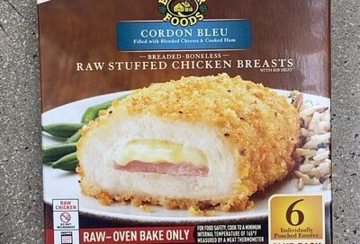 Foods Cordon Bleu Filled With Blended Cheeses & Cooked Ham, Raw Stuffed Chicken Breasts With Rib Meat Breaded-Boneless, Cordon Bleu Raw Stuffed Chicken