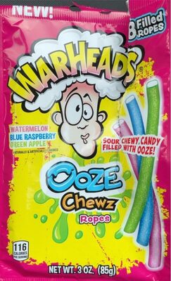 Ooze Chewz Ropes Candy, Watermelon; Blue Raspberry; Green Apple