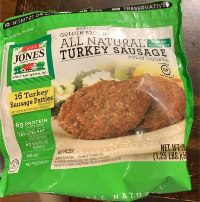 Golden Brown All Natural Turkey Sausage Patties, Minimum 16 Patties/Bag, 20 oz.