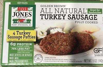 Golden Brown All Natural Turkey Sausage Breakfast Sandwich Patties, 4 Patties/pkg, 5 oz.