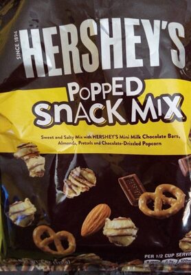 Popped Snack Mix, Chocolate Drizzled Popcorn, Hershey's Mini Milk Chocolate Bars, Pretzels