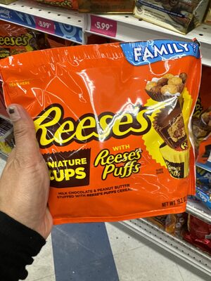 Milk Chocolate & Peanut Butter Stuffed With Reese's Puffs Cereal Miniature Cups, Milk Chocolate & Peanut Butter