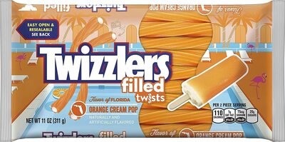 Orange Cream Pop Filled Twists Low Fat Snack Candy, Orange Cream Pop