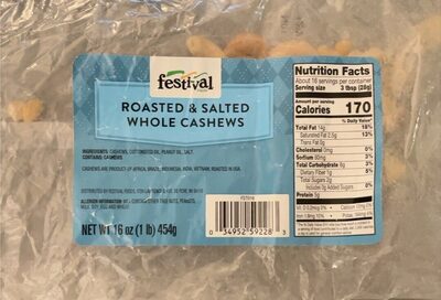 Roasted & Salted Whole Cashews, Roasted & Salted