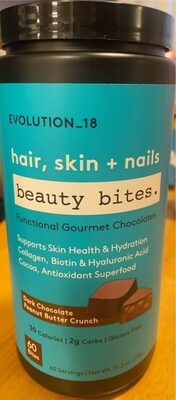 Dark Chocolate Peanut Butter Crunch Hair, Skin + Nails Beauty Bites, Dark Chocolate Peanut Butter Crunch