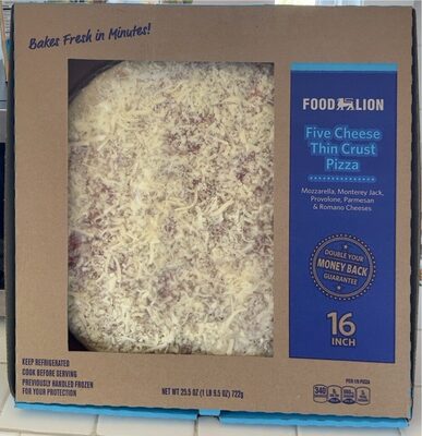 Five Cheese Mozzarella, Monterey Jack, Provolone, Parmesan & Romano Cheeses Thin Crust Pizza, Five Cheese
