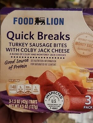 Quick Breaks Turrkey Sausage Bites With Colby Jack Cheese, Colby Jack Cheese