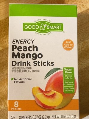 Peach Mango Flavored Energy Drink Sticks Packets, Peach Mango