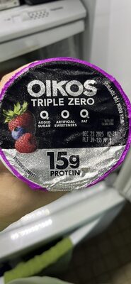 Oikos Dannon Triple Zero Greek Blended Mixed Berry Nonfat Yogurt 5.3 oz. Cup