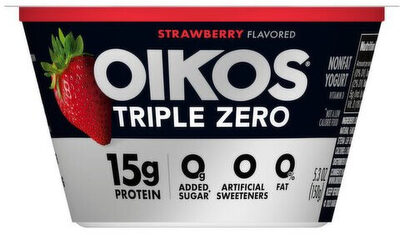 Oikos Dannon Triple Zero Greek Blended Strawberry Nonfat Yogurt 5.3 oz. Cup