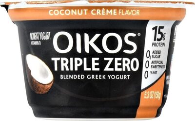 Dannon, Oikos, Triple Zero Blended Greek Nonfat Yogurt, Coconut Cream, Coconut Cream