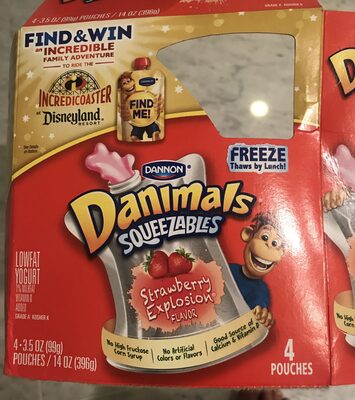 Danimals Dannon Lowfat Yogurt Pouches Strawberry Explosion 3.5 oz. 4 Pack