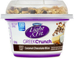 Coconut Chocolate Bliss Flavored Toasted Coconut Vanilla With Graham Cracker, Dark Chocolate & Almonds Greek Crunch Nonfat Yogurt & Toppings, Coconut Chocolate Bliss
