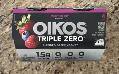 Oikos Dannon Triple Zero Greek Blended Mixed Berry Nonfat Yogurt 4-5.3 oz. Cups