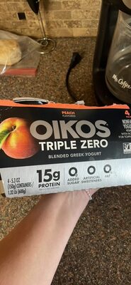 Oikos Dannon Triple Zero Greek Blended Peach Nonfat Yogurt 4-5.3 oz. Cups