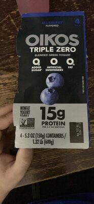 Oikos Dannon Triple Zero Blended Greek Blueberry Nonfat Yogurt 4-5.3 oz. Cups