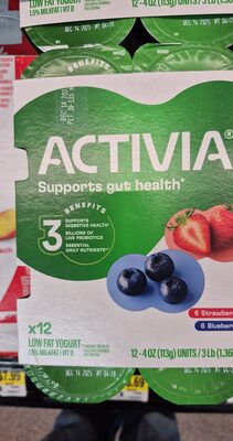 Activia Dannon Blended Strawberry & Blueberry Lowfat Probiotic Yogurt 12-4 oz. Cups