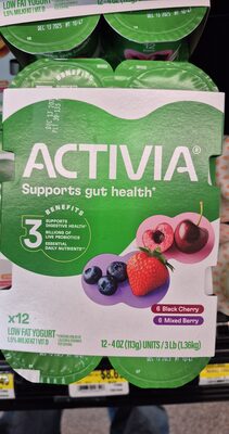 Activia Dannon Blended Mixed Berry and Black Cherry Lowfat Probiotic Yogurt 12-4 oz. Cups