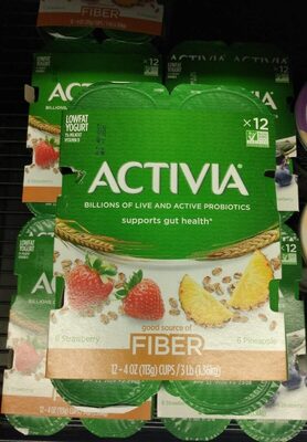 Activia Dannon Fiber Blended Strawberry & Cereal and Pineapple & Cereal Lowfat Probiotic Yogurt 12-4 oz. Cups