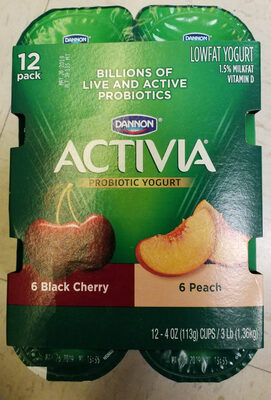 Activia Dannon Blended Peach and Black Cherry Lowfat Probiotic Yogurt 12-4 oz. Cups