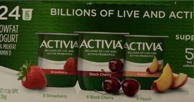 Activia Dannon Strawberry, Black Cherry & Peach Probiotic Lowfat Yogurt 24-4 oz. Cups