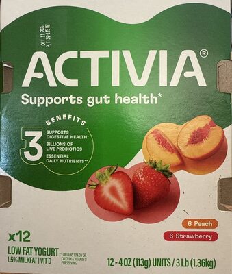 Activia Dannon Blended Strawberry & Peach Lowfat Probiotic Yogurt 12-4 oz. Cups
