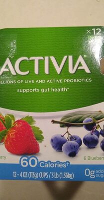 Activia Dannon Light Blended Strawberry & Blueberry Nonfat Probiotic Yogurt 12-4 oz. Cups