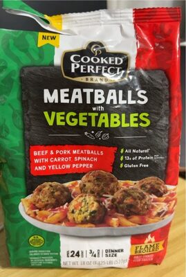 Beef & Pork Meatballs With Vegetables With Carrot, Spinach And Yellow Pepper, Beef & Pork With Carrot, Spinach And Yellow Pepper