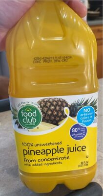 100% Unsweetened Pineapple Juice From Concentrate, Pineapple
