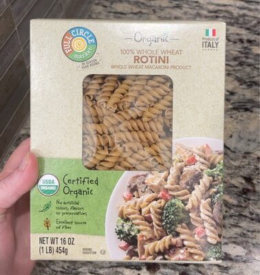 100% Whole Wheat Macaroni Product, Rotini