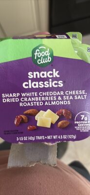 Snack Classics, Sharp White Cheddar Cheese, Dried Cranberries & Sea Salted Roasted Almonds, Sharp White Cheddar, Sea Salted