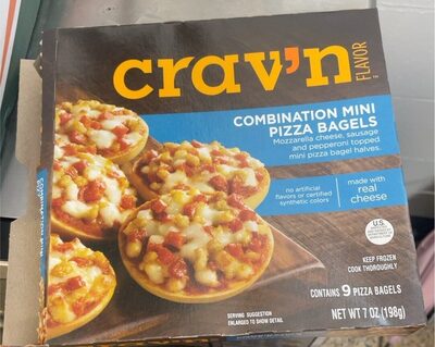 Combination Mini Mozzarella Cheese, Sausage And Pepperoni Topped Mini Pizza Bagels Halves., Combination