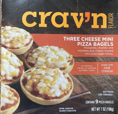 Three Cheese Mini Mozzarella, Cheddar And Monterey Jack Cheese Topped Mini Pizza Bagel Halves, Three Cheese