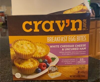White Cheddar Cheese & Uncured Ham White Cheddar And Uncured Ham In An Egg And Ricotta Custard Breakfast Egg Bites, White Cheddar Cheese & Uncured Ham