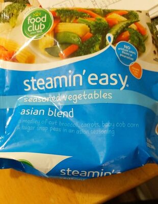 Asian Blend Steamin' Easy Seasoned Vegetables A Medley Of Cut Broccoli, Carrots, Baby Cob Corn & Sugar Snap Peas In An Asian Seasoning, Asian Blend