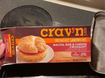 Bacon, Egg & Cheese Croissant Fluffy Scrambled Egg, Bacon And American Cheese On A Flaky Croissant Breakfast Sandwiches, Bacon, Egg & Cheese Croissant