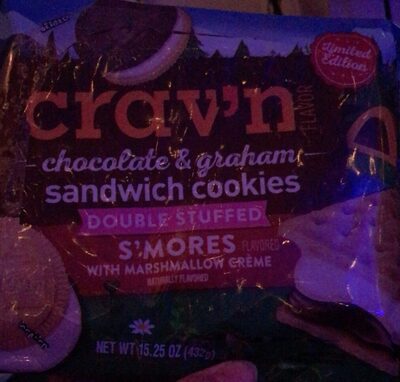 S'Mores Flavored With Marshmallow Creme Chocolate & Graham Double Stuffed Sandwich Cookies, S'Mores With Marshmallow Creme