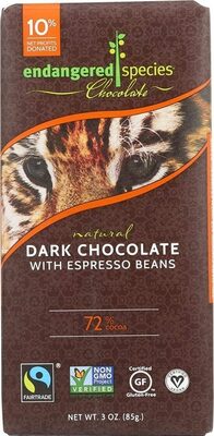 Espresso Beans + Dark Chocolate 72% Cocoa Chocolate Bar, Espresso Beans + Dark Chocolate