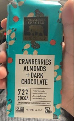 72% Cocoa Cranberries Almonds + Dark Chocolate, Cranberries Almonds
