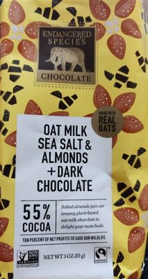 Oat Milk Sea Salt & Almonds + Dark Chocolate 55% Cocoa Chocolate Bar, Oat Milk Sea Salt & Almonds + Dark Chocolate