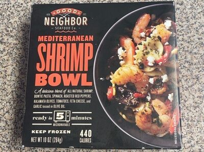 Mediterranean Shrimp A Delicious Blend Of All-Natural Shrimp, Bowtie Pasta, Spinach, Roasted Red Peppers, Kalamata Olives, Tomatoes, Feta Cheese, And Garlic Tossed In Olive Oil Bowl, Mediterranean Shrimp