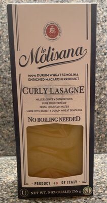 Enriched Macaroni Product, 100% Durum Wheat Semolina Curly Lasagne